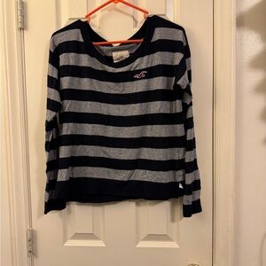 Hollister Navy and Gray Striped Sweater